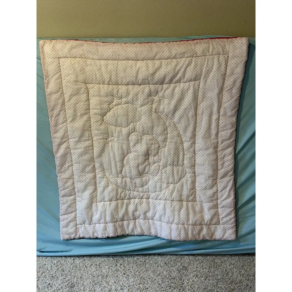 Handmade Baby Quilt Embroidered Moon Teddy Hearts 34” Lap Throw Wall Hanging VTG